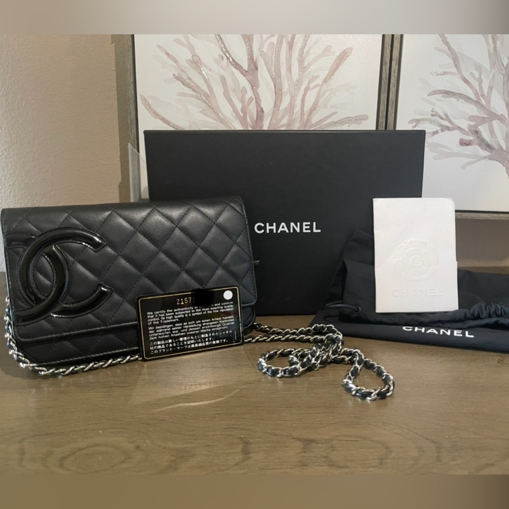 🚨FULL SET🚨Authentic✨ CHANEL Calfskin Quilted Cambon Wallet on Chain!!! 🩷🖤